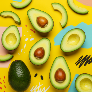 A vibrant collage of fresh avocados, illustrating the many health benefits of eating the fruit.